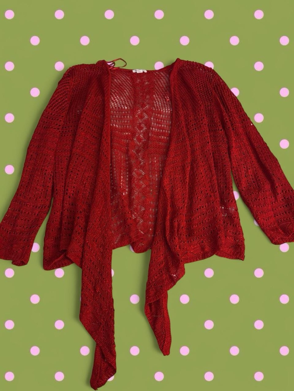 Westport Red Open-Front Crochet Cardigan